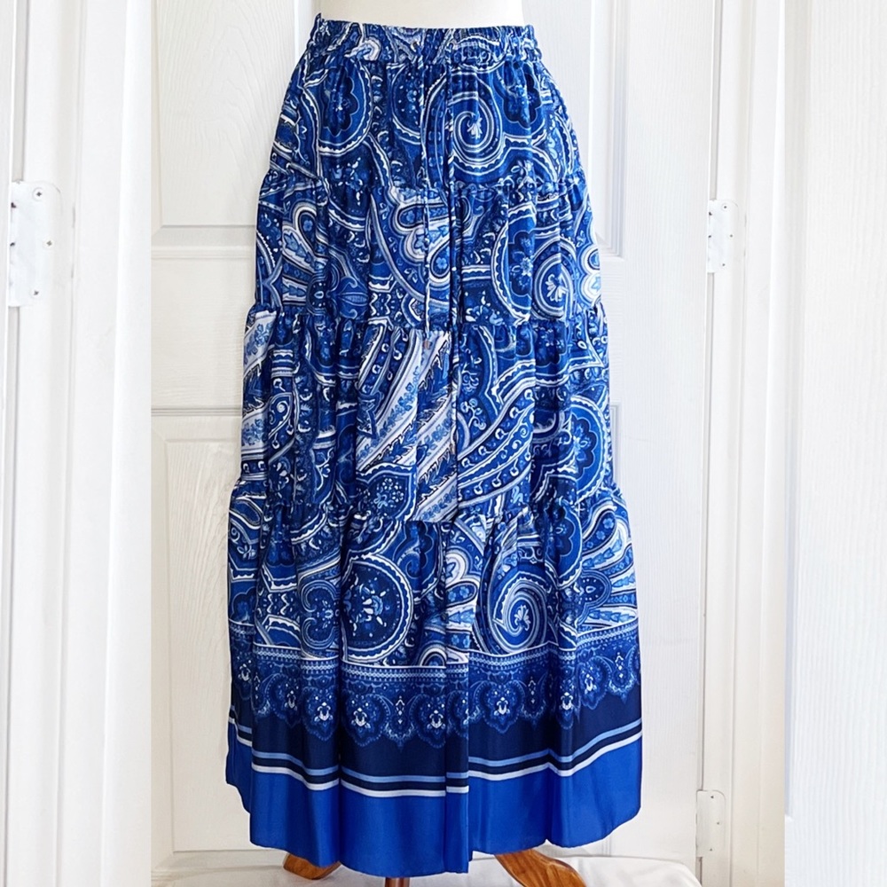 Ralph Lauren cobalt blue paisley tiered skirt - Picture 7 of 7